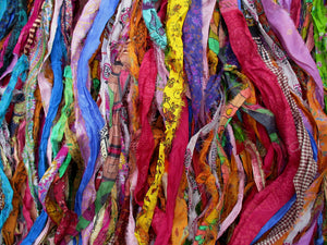 Gorgeous Persian Bazaar Multi Recycled Sari Silk Ribbon 5 - 10 Yards or Full Skein BOHO Jewelry Making SUPER FAST Shipping!