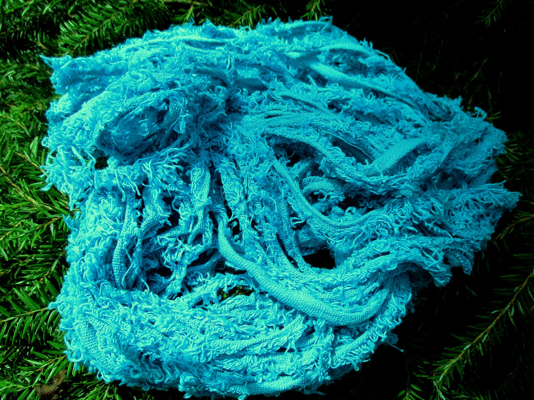 Turquoise Fuzzy Cotton Novelty Bulky Yarn Thick 'n Thin 30 Yard Skeins SUPER FAST SHIPPING!