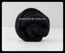 Load image into Gallery viewer, Finest Ever! Stunning Deep Black 14 Micron Organic &amp; Cruelty Free Superfine Merino Top Spinning Felting SUPER FAST SHIPPING!
