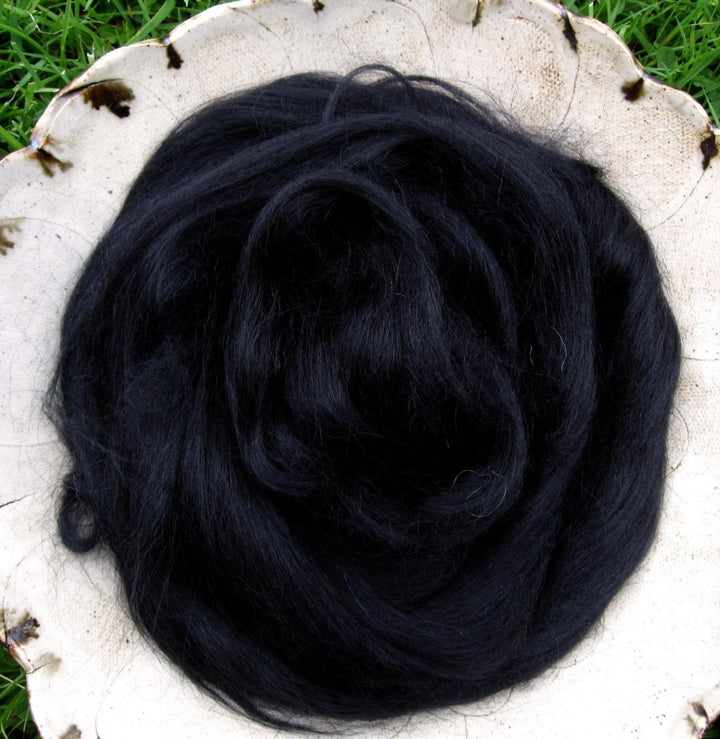 Soft & Silky Glossy Black Mohair Top Roving