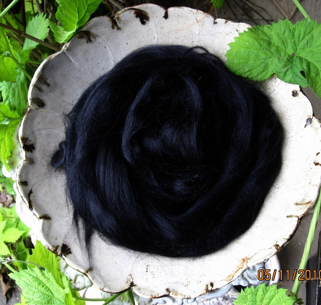 Soft & Silky Glossy Black Mohair Top Roving