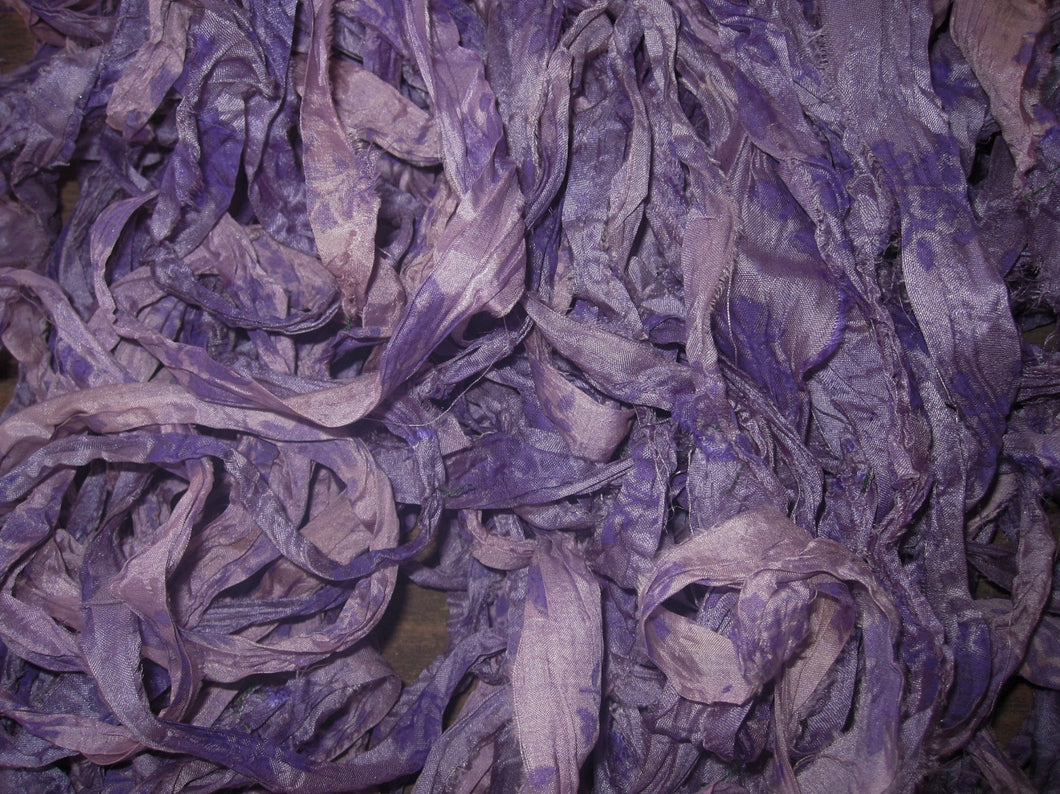 NEW Wild Iris Print Recycled Sari Silk Ribbon 5 - 10 Yards or Full Skein Jewelry Weaving Boho SUPERFAST SHIPPING!