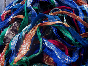 Gorgeous Brocade Persian Bazaar Recycled Sari Silk Ribbon 5 - 10 Yards or Full Skein BOHO Jewelry Making SUPER FAST Shipping!