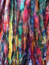 Load image into Gallery viewer, Super Colorful &quot;Woodland&quot; Tie Dye Multi Recycled Sari Silk Ribbon 5 - 10 Yards or Full Skein BOHO Jewelry Making SUPER FAST Shipping!
