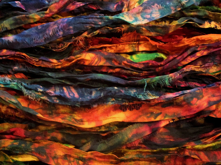 Super Colorful "Woodland" Tie Dye Multi Recycled Sari Silk Ribbon