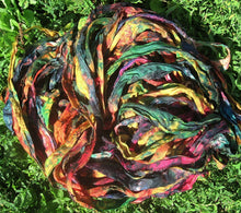 Load image into Gallery viewer, Super Colorful &quot;Woodland&quot; Tie Dye Multi Recycled Sari Silk Ribbon 5 - 10 Yards or Full Skein BOHO Jewelry Making SUPER FAST Shipping!
