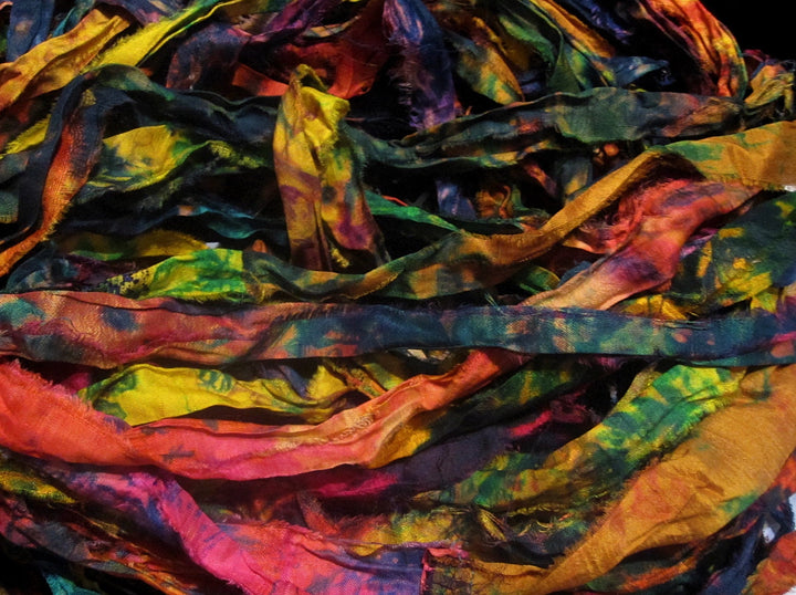 Super Colorful "Woodland" Tie Dye Multi Recycled Sari Silk Ribbon