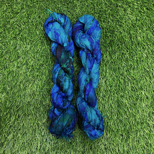 Blue & Green Tie Dye Peacock Feather Multi Recycled Sari Silk Ribbon