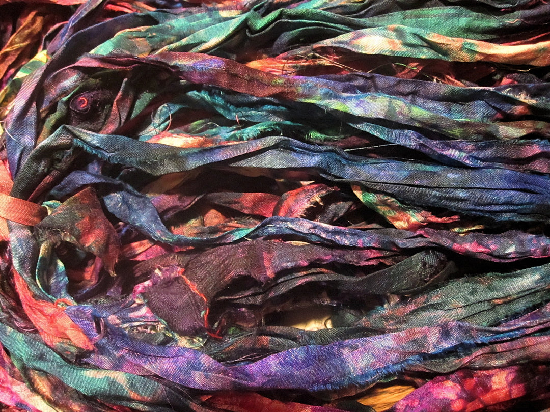 Galaxy Tie Dye Colorful Multi Recycled Sari Silk Ribbon