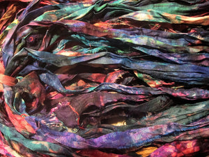 Galaxy Tie Dye Colorful Multi Recycled Sari Silk Ribbon 5 - 10 Yards or Full Skein BOHO Jewelry Making SUPER FAST Shipping!