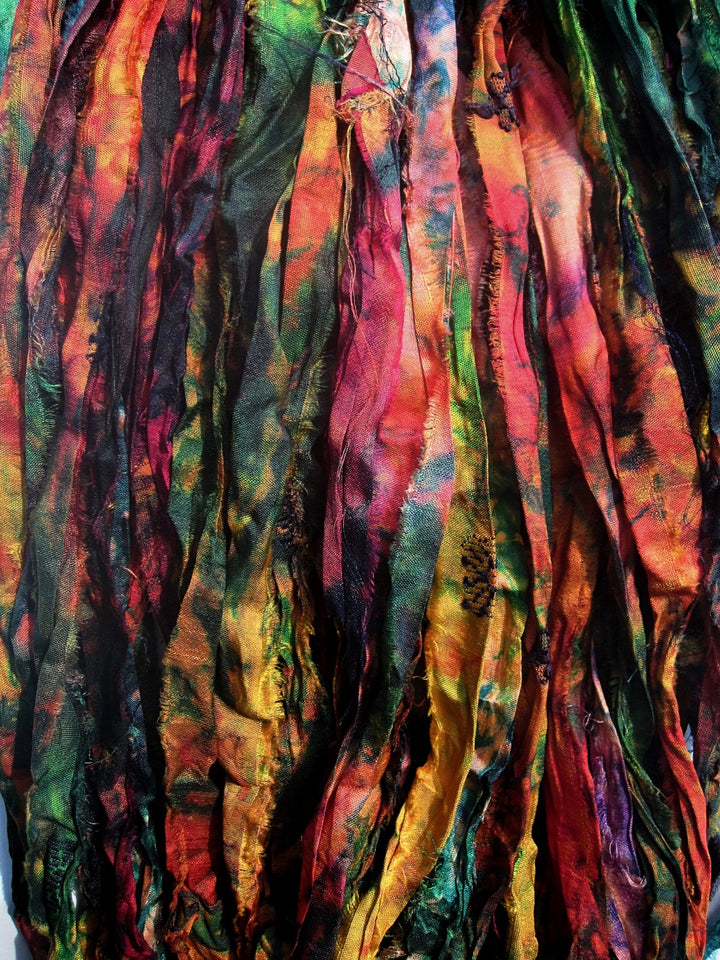 Super Colorful "Woodland" Tie Dye Multi Recycled Sari Silk Ribbon