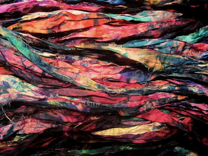 Galaxy Tie Dye Colorful Multi Recycled Sari Silk Ribbon