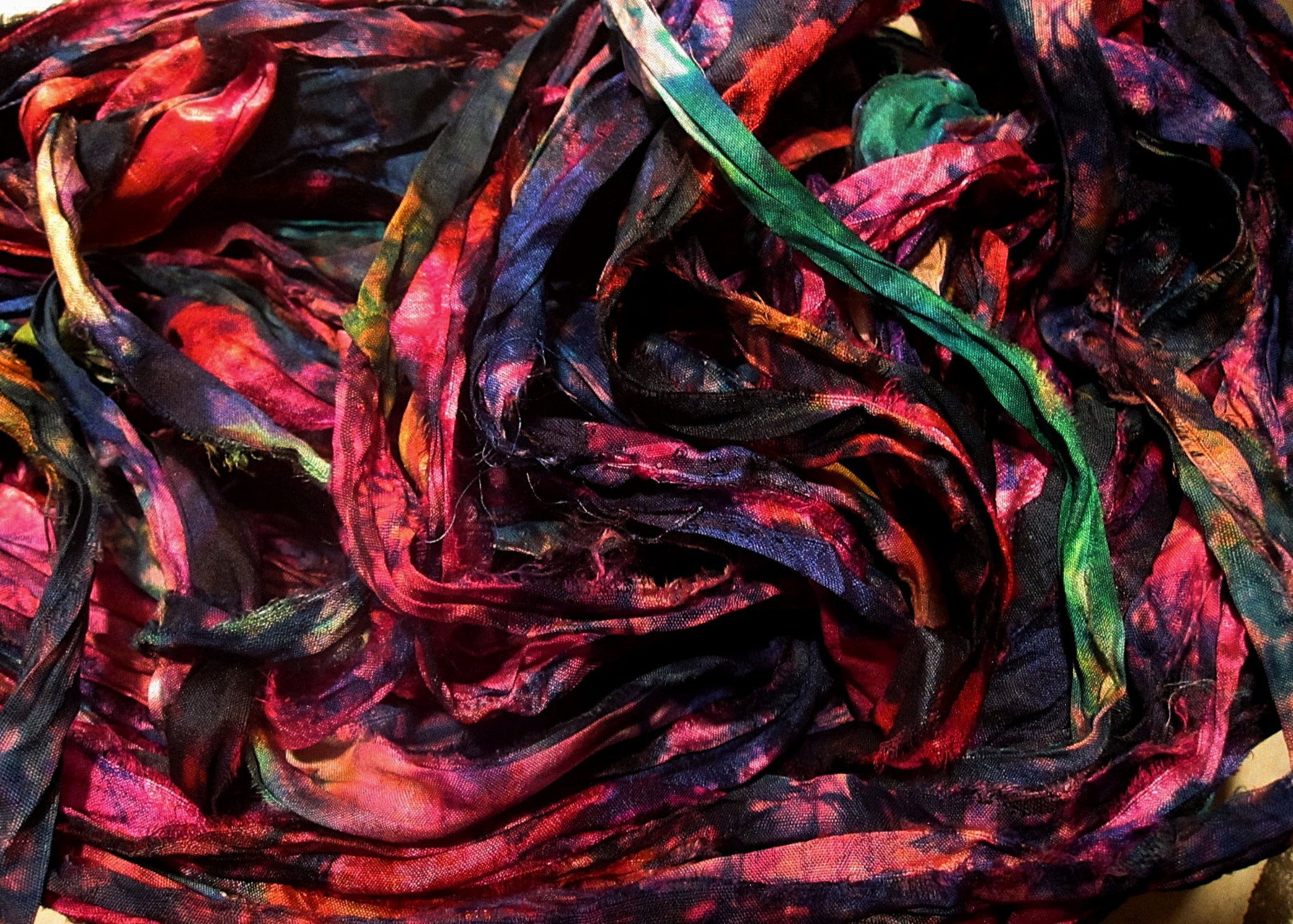 Super Colorful Woodland Tie Dye Multi Recycled Sari Silk Ribbon