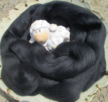 Load image into Gallery viewer, Stunning Deep Black 19 Micron Superfine Merino Top Spinning Felting SUPER FAST SHIPPING!
