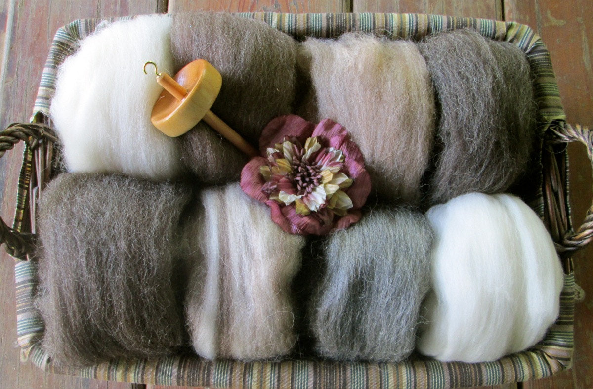 Natural Combed Wool Top Collection Sampler- Full Pound of Fiber