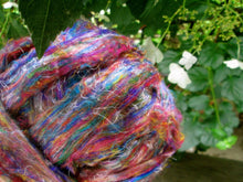Load image into Gallery viewer, Silver Lining 1, 2 or 4 oz Recycled Sari Silk Sliver for Art Yarn Weaving Spinning Super Fast Shipping!
