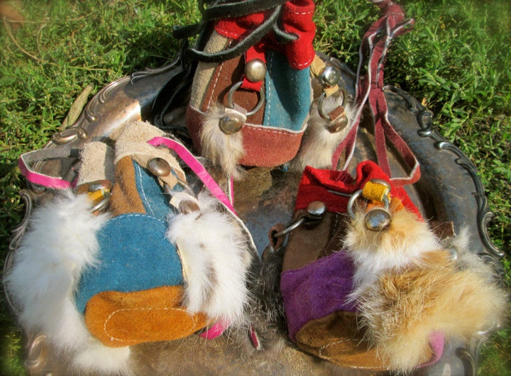 Vintage Hand Made Miniature Bucket Bag Purse Suede Leather & Fur