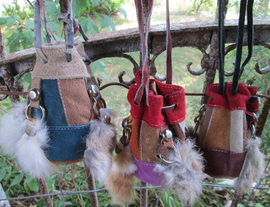 Vintage Hand Made Miniature Bucket Bag Purse Suede Leather & Fur