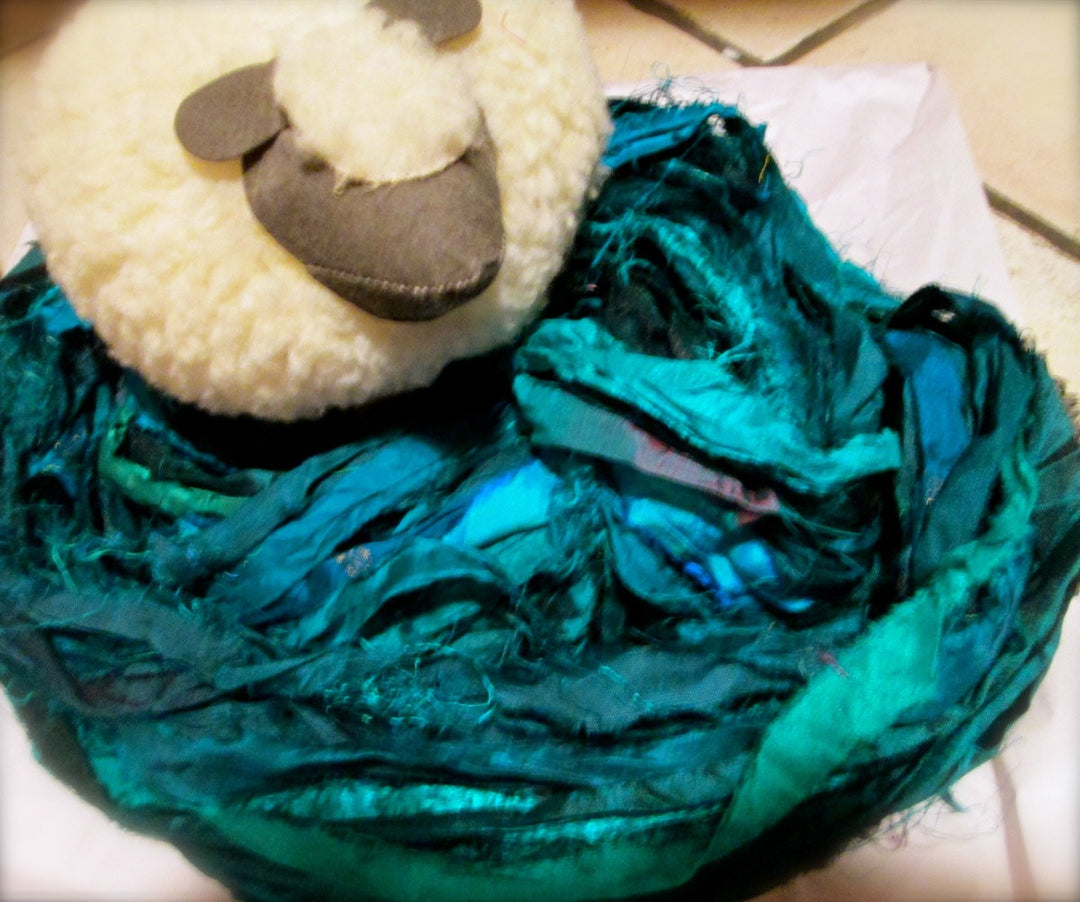 Teal Recycled Sari Silk Ribbon