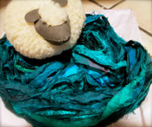 Load image into Gallery viewer, Teal Recycled Sari Silk Ribbon 5 - 10 Yards or Full Skein Ribbon Jewelry Weaving Spinning SUPER FAST SHIPPING!
