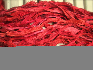 Saffron Spice Recycled Sari Silk Thin Ribbon Yarn 5 or 10 Yards for Jewelry Weaving Spinning & Mixed Media