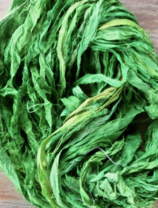 Key Lime Recycled Sari Silk Ribbon 5 or 10 Yards Wide Ribbon Yarn Jewelry Weaving Spinning SUPERFAST SHIPPING!