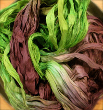 Load image into Gallery viewer, Leapfrog Recycled Sari Silk Ribbon 5 - 10 Yards Ribbon for Yarn Jewelry Weaving Spinning SUPER FAST SHIPPING!

