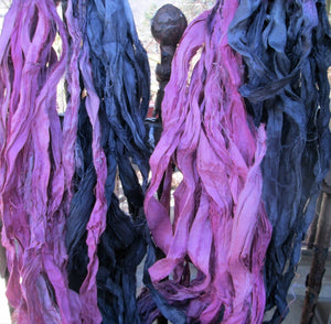 Saltwater Taffy Recycled Sari Silk Eyelash Ribbon 5 or 10 Yards Jewelry Weaving Spinning BOHO Mixed Media SUPERFAST SHIPPING!