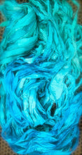 Load image into Gallery viewer, Arctic Blues Recycled Sari Silk Ribbon Yarn 5 or 10 Yards Jewelry Weaving Spinning Mixed Media BOHO SUPERFAST SHIPPING!
