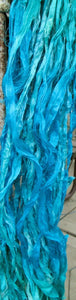 Arctic Blues Recycled Sari Silk Ribbon Yarn 5 or 10 Yards Jewelry Weaving Spinning Mixed Media BOHO SUPERFAST SHIPPING!