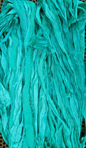 Mermaid Recycled Sari Silk Ribbon Yarn 5 Yards for Jewelry Weaving Spinning Mixed Media