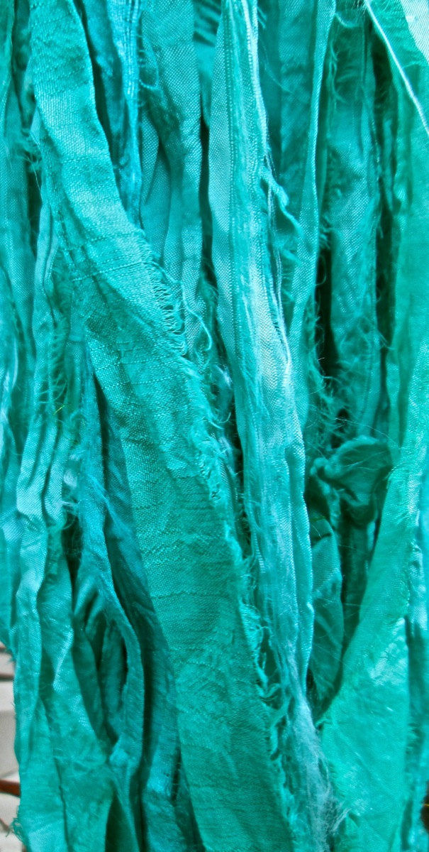 Mermaid Recycled Sari Silk Ribbon Yarn 5 Yards