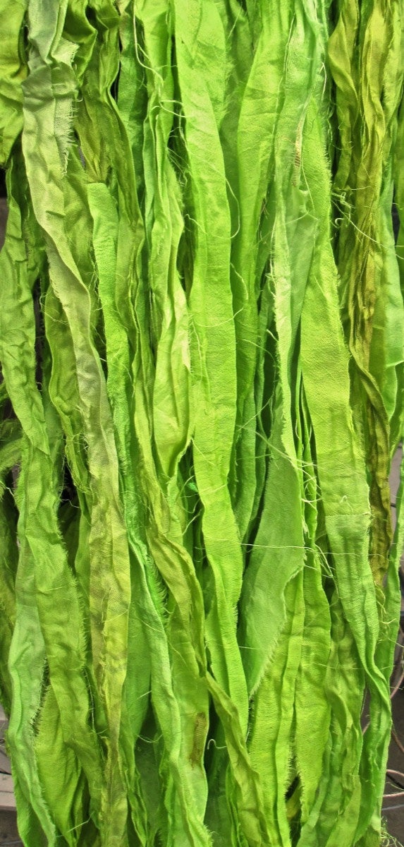 Chartreuse Recycled Sari Silk Ribbon