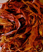 Load image into Gallery viewer, Rich Earthy Rosewood Recycled Sari Silk Ribbon Yarn 5 Yards Jewelry Weaving Spinning &amp; Mixed Media
