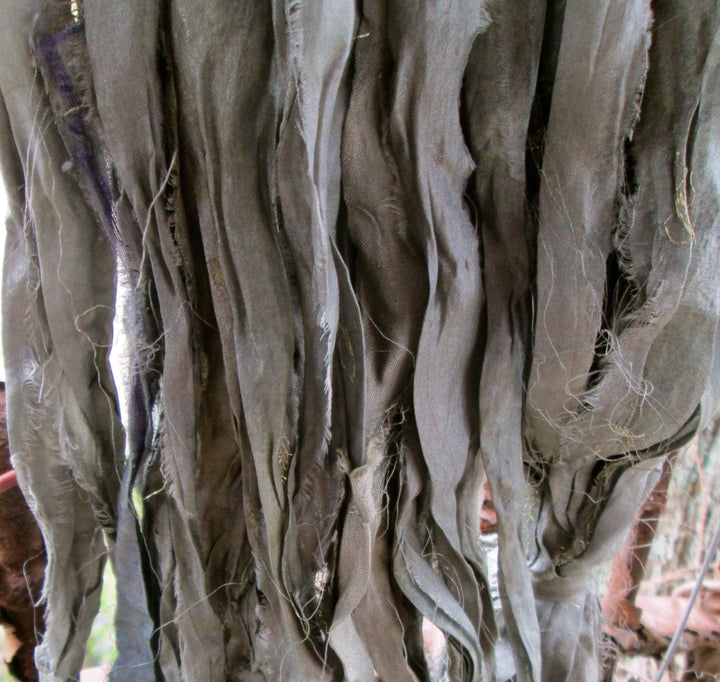 Storm Cloud Gray Recycled Sari Silk Eyelash Ribbon 5 Yards