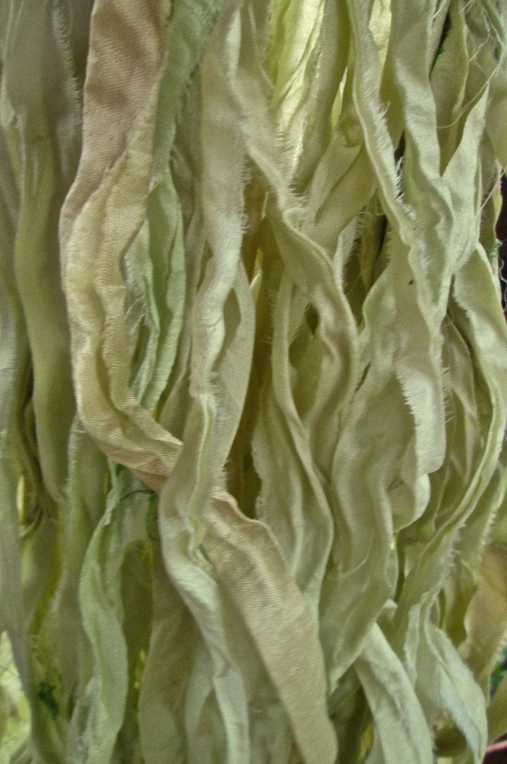 Golden Pear Recycled Sari Silk Eyelash Ribbon 5 Yards