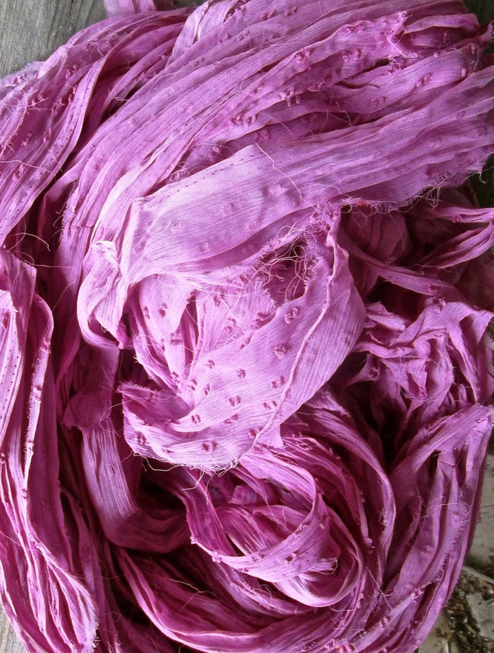 Berry Nubby Recycled Silk Chiffon Ribbon Novelty Yarn 5 Yards